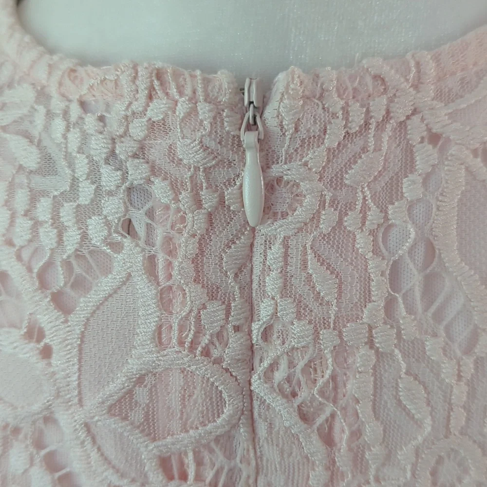 NWT Sharagano NY Azalea Faux Wrap Floral Lace Scalloped Midi Dress 8 Pink Mirage - Picture 11 of 16